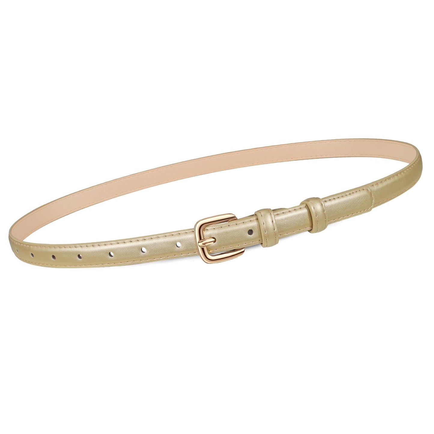HOTJASGOOD Women Skinny Faux Leather Belt Thin Waist Belt for Women Jeans Dress Fashion Ladies Belt with Gold Buckle,21 Colors