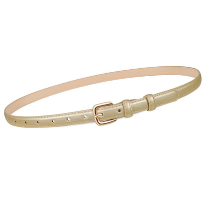 HOTJASGOOD Women Skinny Faux Leather Belt Thin Waist Belt for Women Jeans Dress Fashion Ladies Belt with Gold Buckle,21 Colors