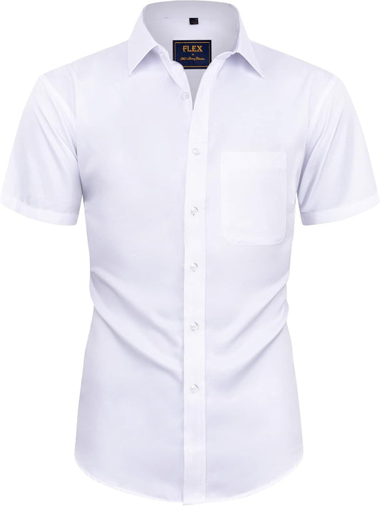 HOTMens Short Sleeve Dress Shirt Wrinkle Free Summer Button Down Shirts | Stretch Non Iron, Regular Fit with Pocket, for Summer Business Casual Wedding Graduation Vacation Office Work Party Formal