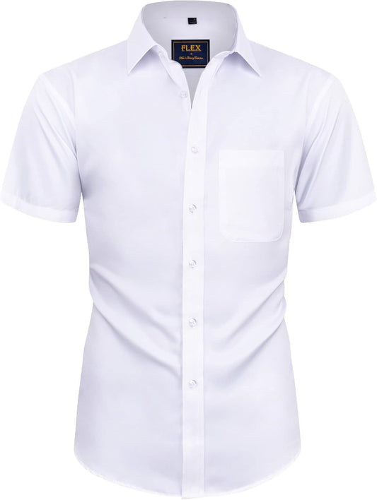 HOTAlimens & Gentle Mens Short Sleeve Dress Shirts Wrinkle Free Solid Casual Button Down Shirts with Pocket