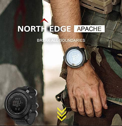 HOTNorth Edge Apache Tactical Sports Watches for Men , Outdoor Survival Military Compass Rock Solid Digital Watches with Durable Band, Steps Tracker Pedometer Calories (Green)…