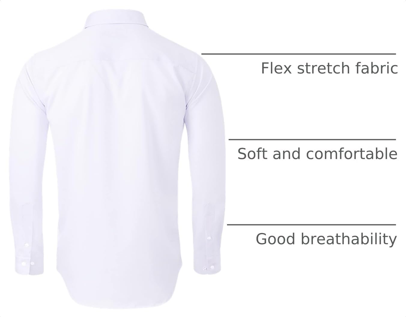 HOTAlimens & Gentle Men's Dress Shirts Long Sleeve Wrinkle-Free Stretch Shirts Solid Formal Button Down Shirt with Pocket