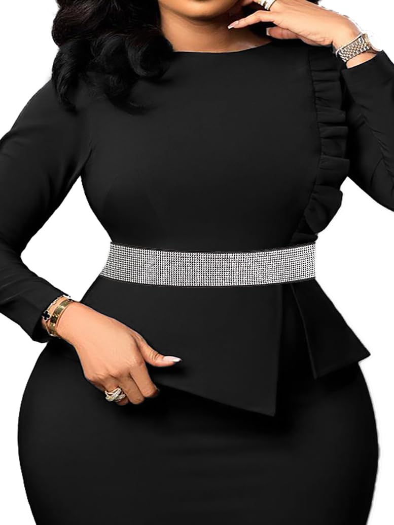 HOTAbien Plus Size Rhinestone Belt Stretch Rhinestone Belt Silver Crystal Waist Belt for Dress Formal