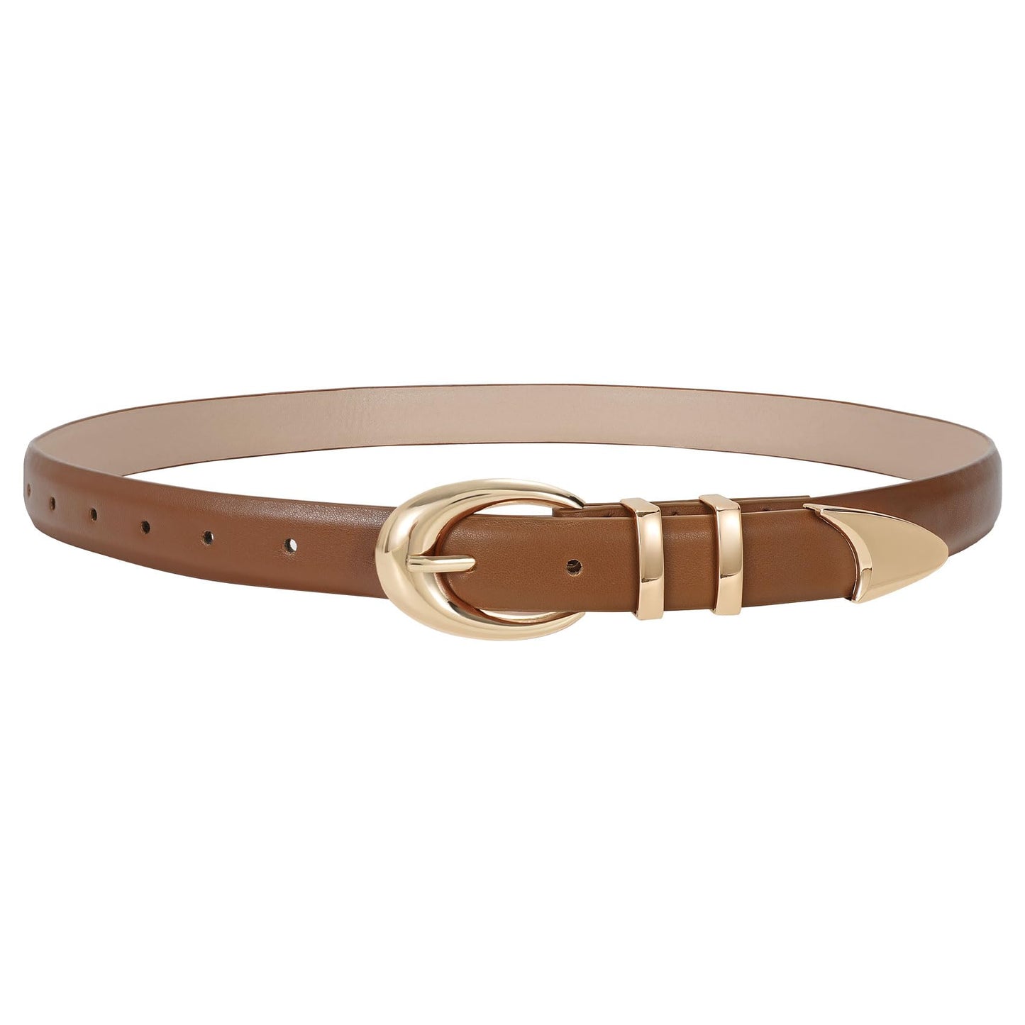 HOTTRIWORKS Women Leather Belt for Jeans Pants Fashion Ladies Skinny Faux Leather Dress belt with Gold Buckle