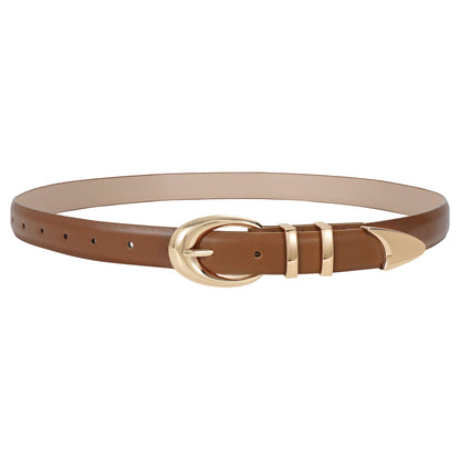 HOTTRIWORKS Women Leather Belt for Jeans Pants Fashion Ladies Skinny Faux Leather Dress belt with Gold Buckle