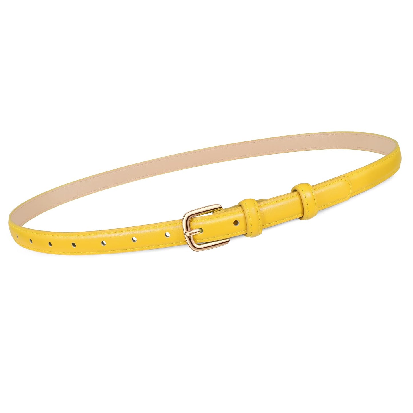HOTJASGOOD Women Skinny Faux Leather Belt Thin Waist Belt for Women Jeans Dress Fashion Ladies Belt with Gold Buckle,21 Colors