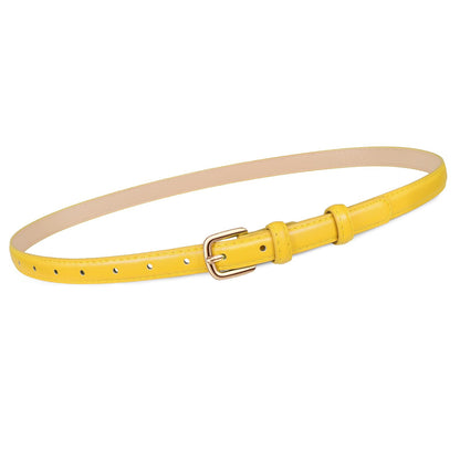 HOTJASGOOD Women Skinny Faux Leather Belt Thin Waist Belt for Women Jeans Dress Fashion Ladies Belt with Gold Buckle,21 Colors