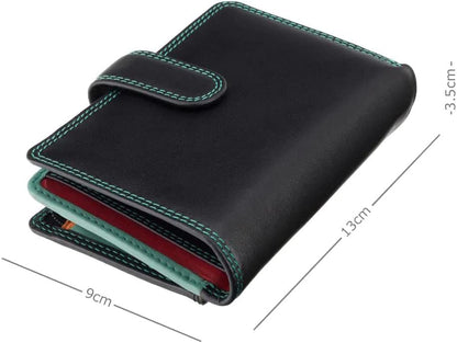 HOTVISCONTI Rainbow Leather Ladies Purse Style RFID Blocking RB51 (Black Rhumba)