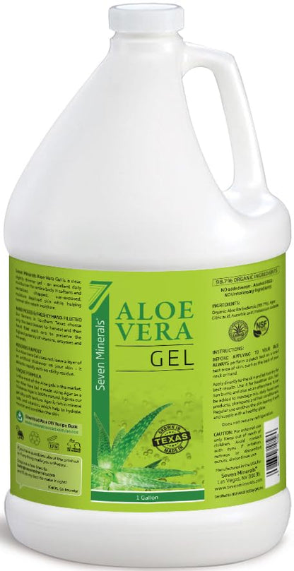HOTSeven Minerals Aloe Vera Gel with Freshly Cut Pure Organic Aloe - Big 12oz - Texas Grown, HighestQuality, Vegan, Unscented, Non-Sticky - After Sun, Skin & Face Moisturizer, Hair Mask