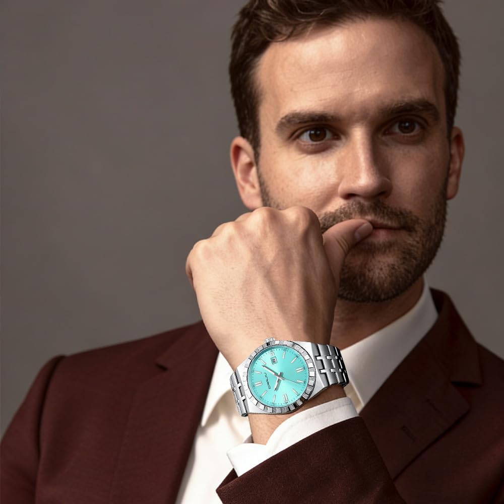 HOTCRRJU Watches for Men,Fashion Luxury Luminous Analog Quartz Wristwatches,Business Man Calendar Watches Silver