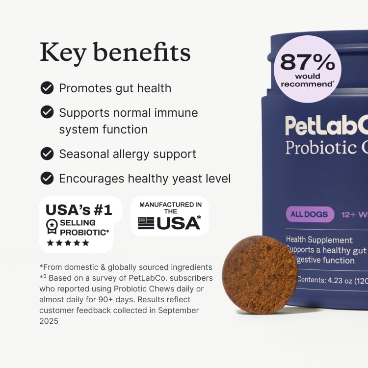 HOTPetLab Co. Probiotic Chews for Dogs, 30 Soft Chews, Pork | 8-strain probiotic blend with prebiotics to support digestive health, skin and seasonal allergy support