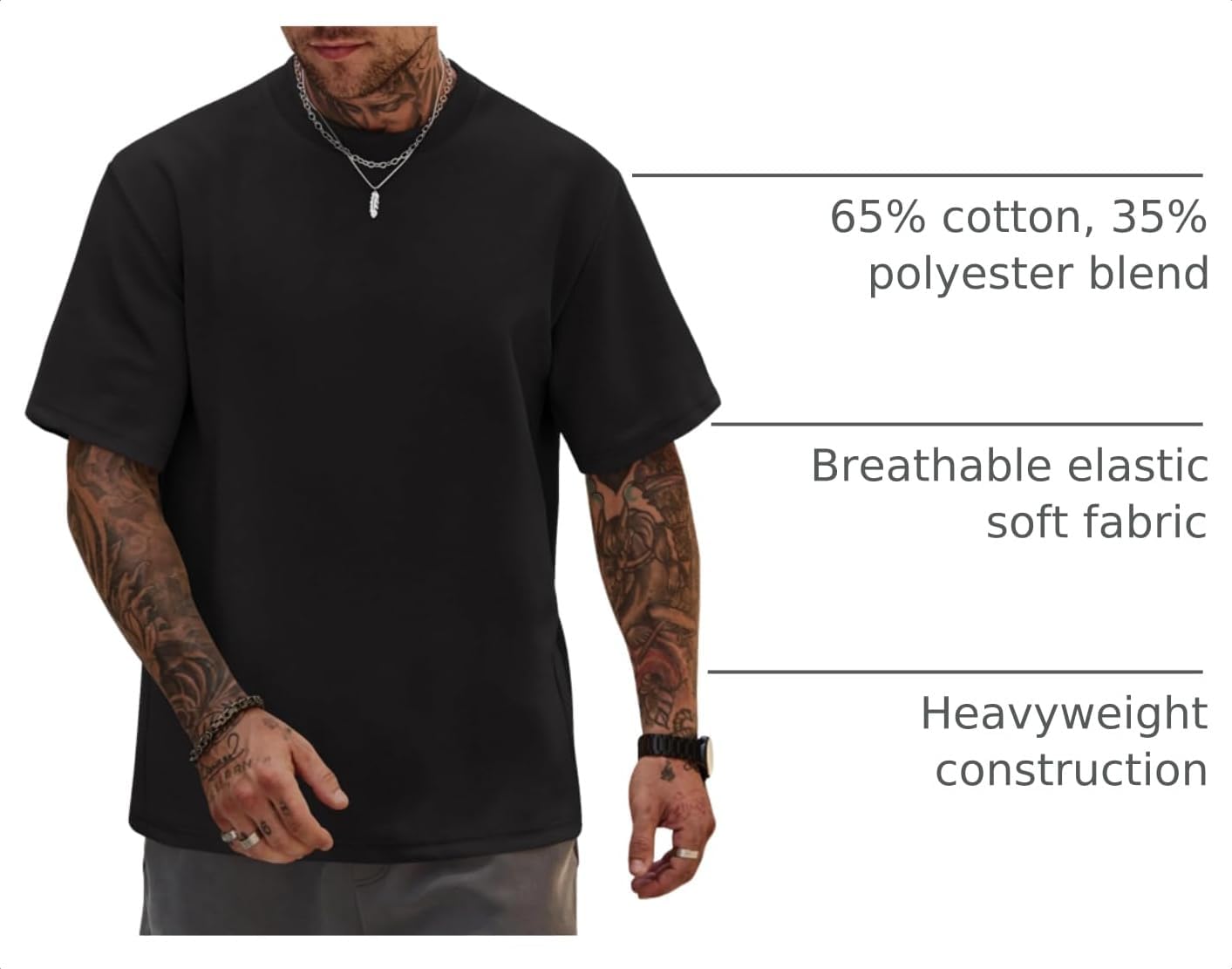 HOTHerberton Mens Oversized T-Shirts Heavyweight Cotton Stretch Fashion Thick Tee Tops (S-3XL)