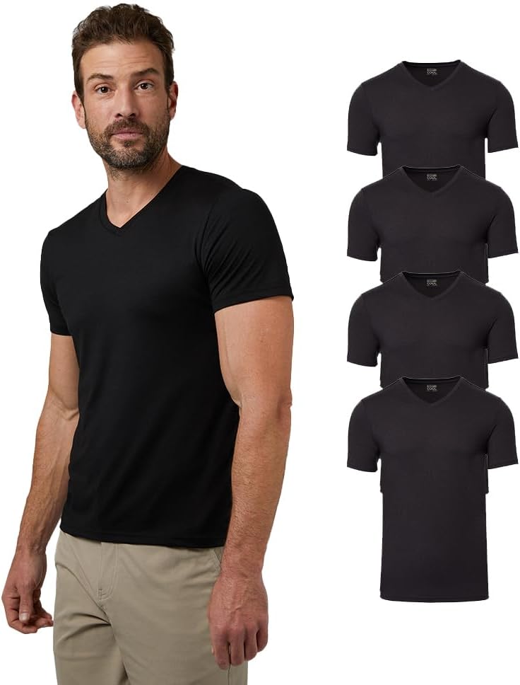 HOT32 Degrees Men's 4 Pack Cool V-Neck T-Shirt, Anti-Odor, Quick Dry Active, 4-Way Stretch
