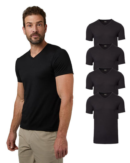 HOT32 Degrees Men's 4 Pack Cool V-Neck T-Shirt, Anti-Odor, Quick Dry Active, 4-Way Stretch