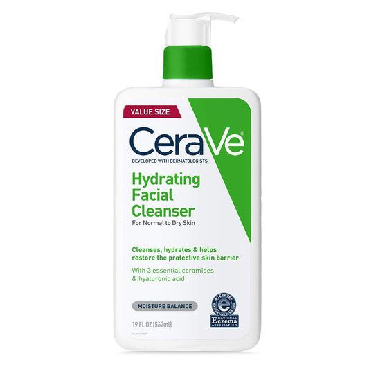HOTCeraVe Hydrating Facial Cleanser, Moisturizing Face Wash For Dry Skin, Hyaluronic Acid + Ceramides + Glycerin, Hydrating Cleanser For Normal To Dry Skin, National Eczema Association Certified, 19 Oz