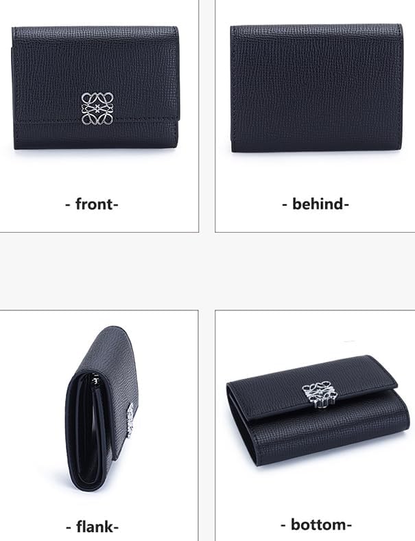 HOTWomen Wallet Genuine Leather Short Trifold Card Case Holder Organizer Zipper Coin Purse (Black)