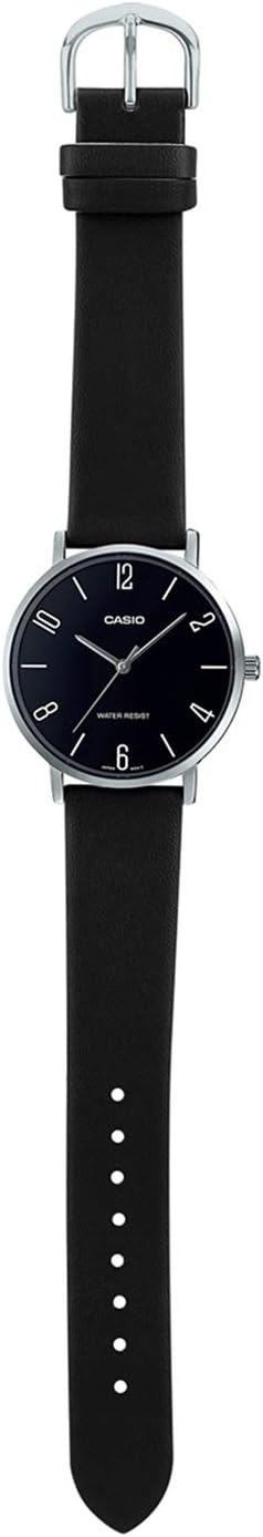 HOTCasio MTP-VT01L-1B2 Men's Minimalistic Black Dial Black Leather Band Analog Watch