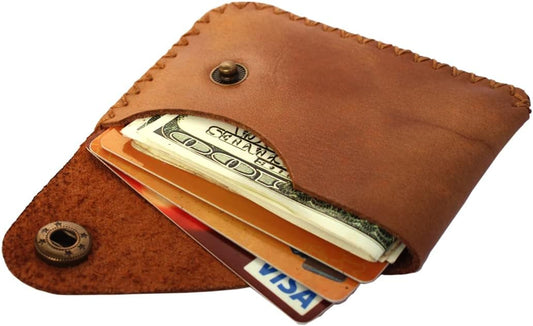HOTYANTA Handmade Weaving sewing Genuine Leather slim Card Case Wallet Front Pocket Card Organizer