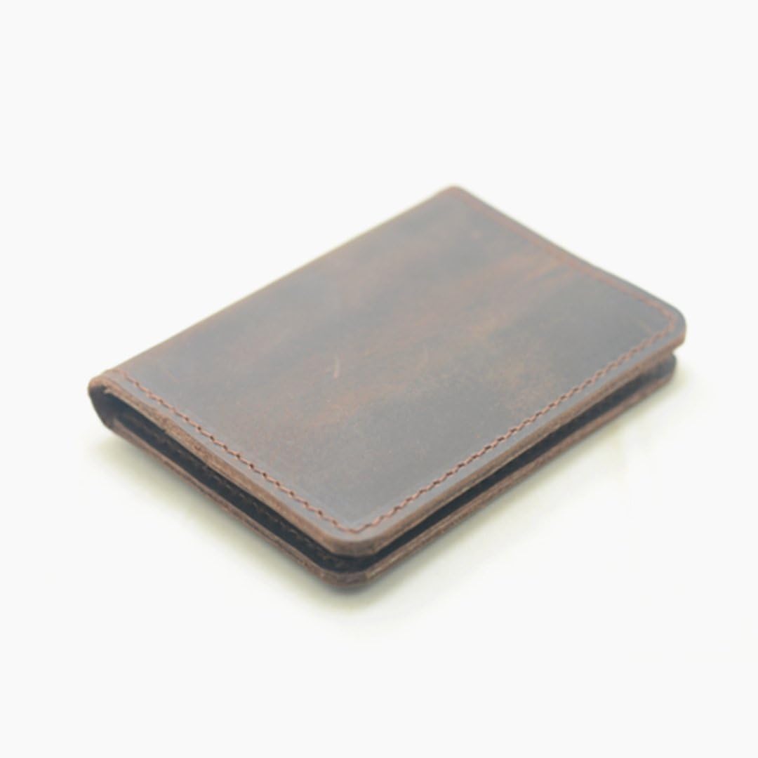 HOTJJNUSA Handmade Men Minimalist Leather Wallet Card Holder Distressed Wallets for Gifts (Darkbrown)