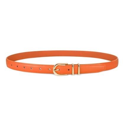 HOTJASGOOD Women Skinny Leather Belt for Jeans Pants Fashion Ladies Thin Belt for Dress with Gold Single Prong Buckle