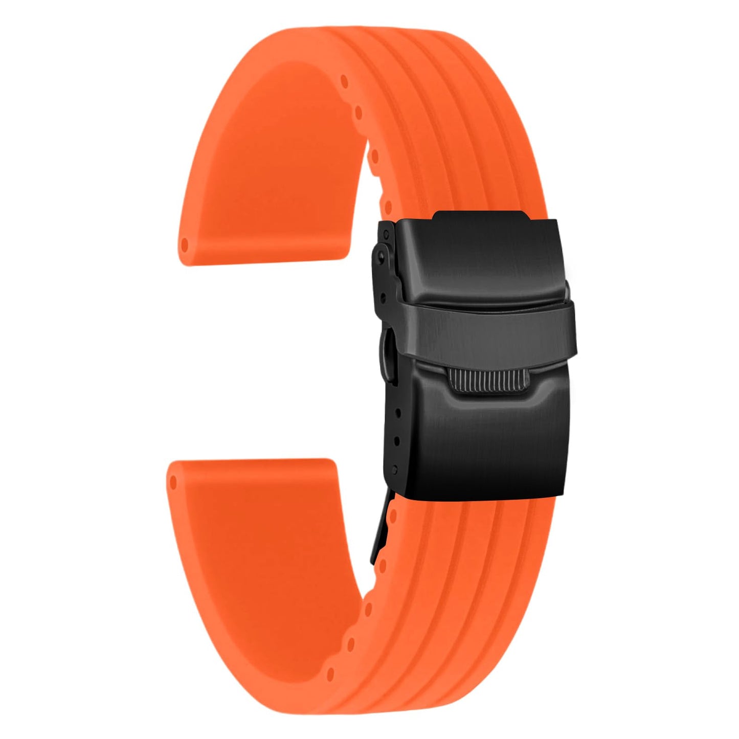 HOTSilicone Watch Strap Replacement Rubber Watch Band Waterproof Stripe Pattern - 14mm, 16mm, 18mm, 20mm, 22mm, 24mm Watch Bracelet with Stainless Steel Deployment Black Buckle
