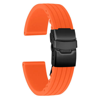 HOTSilicone Watch Strap Replacement Rubber Watch Band Waterproof Stripe Pattern - 14mm, 16mm, 18mm, 20mm, 22mm, 24mm Watch Bracelet with Stainless Steel Deployment Black Buckle