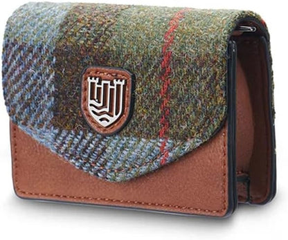 HOTIslander The Card Case - Made of Microfibre Leather & Harris Tweed, 4.13'x3.14' (Pink and Blue Tartan)