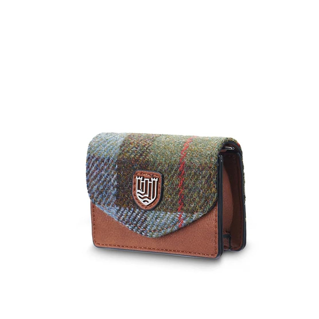 HOTIslander The Card Case - Made of Microfibre Leather & Harris Tweed, 4.13'x3.14' (Pink and Blue Tartan)