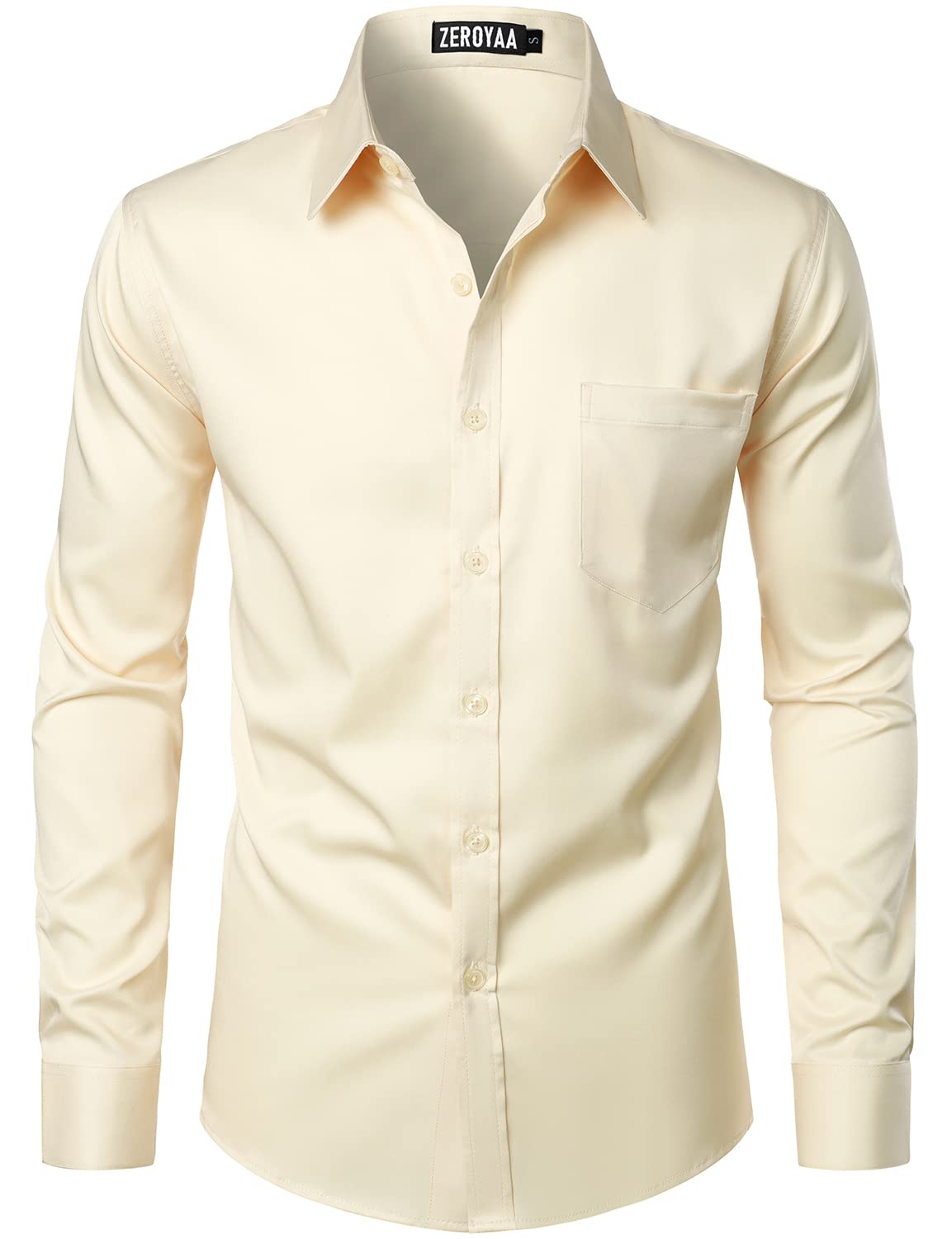 HOTZEROYAA Men's Urban Stylish Casual Business Slim Fit Long Sleeve Button Up Dress Shirt with Pocket