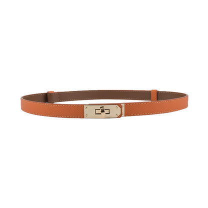 HOTANHAISHUILV Women's Skinny Leather Belt with Adjustable Golden Turn-Lock Buckle - Ideal for Dresses, Jeans, and Coats