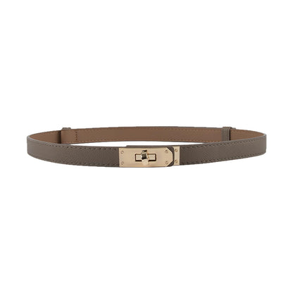 HOTANHAISHUILV Women's Skinny Leather Belt with Adjustable Golden Turn-Lock Buckle - Ideal for Dresses, Jeans, and Coats