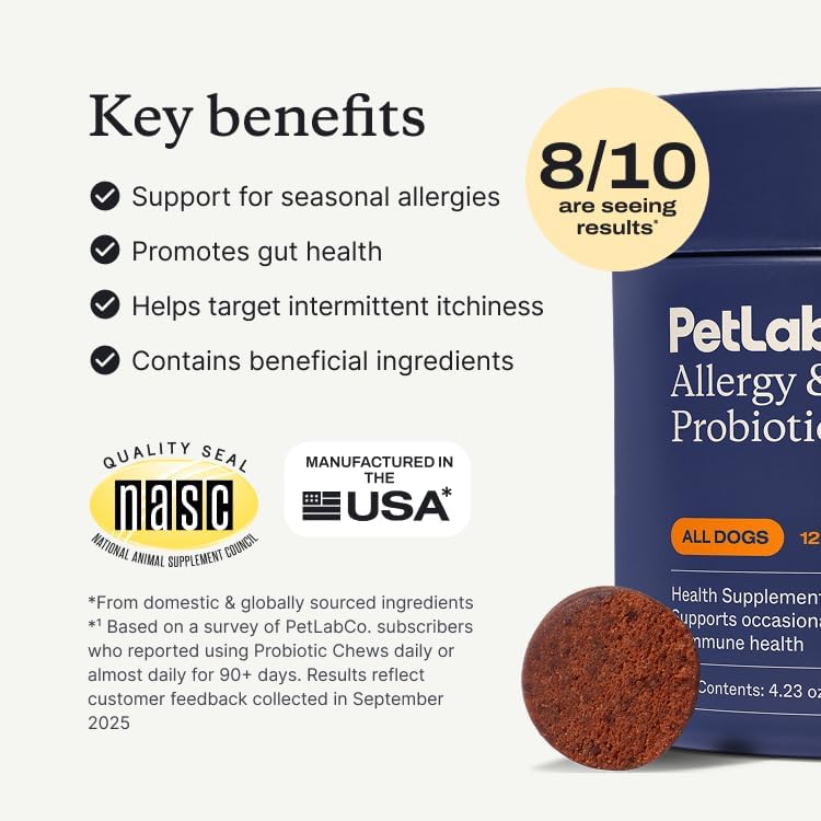 HOTPetLab Co. Allergy & Immune Probiotic Chews, 30 Soft Chews, Pork | Omega-3s, colostrum and prebiotics to support yeast balance, skin health and immune function
