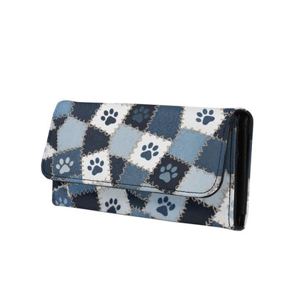 HOTNovelty Jeans Print Womens Wallets Leather Clutch, Vintage Denim Block Patch Design Long Wallet for Women Blue Credit Card Holder with Coin Purse ID Window