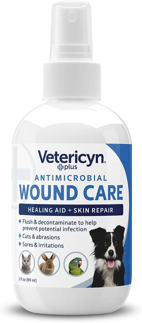 HOTVetericyn Plus Dog Wound Care Spray | Healing Aid and Skin Repair, Clean Wounds, Relieve Dog Skin Allergies, Safe for All Animals. 3 ounces