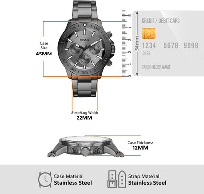 HOTBannon Multifunction Smoke Stainless Steel Watch