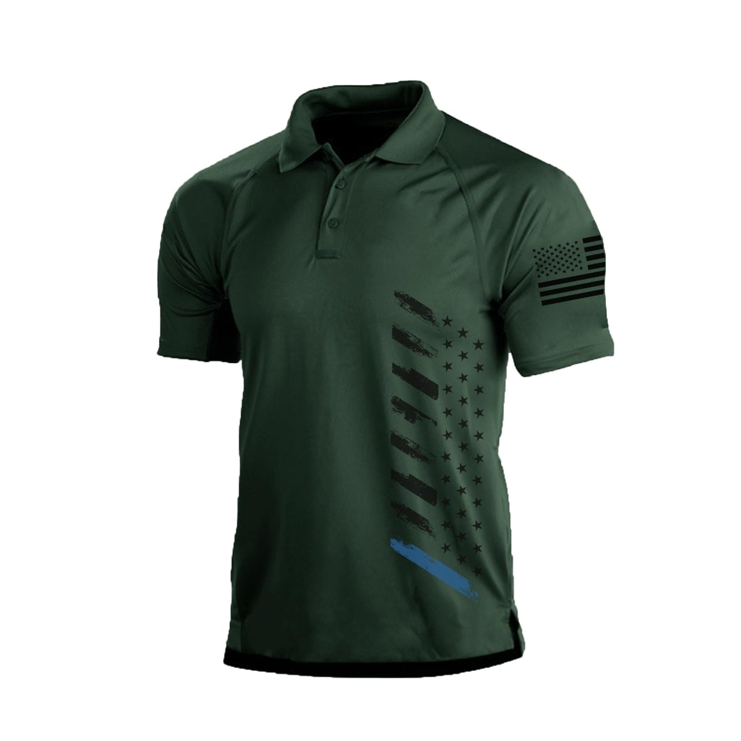 HOTMen's Polo Shirt Short Sleeve Quick Dry American Flag Print Graphic Split Color Golf Shirt for Sport