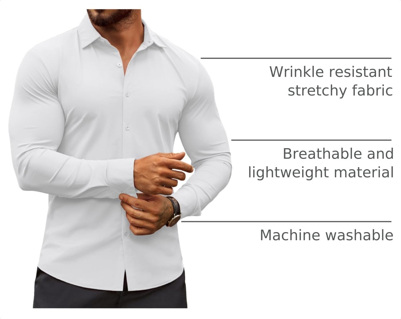 HOTCOOFANDY Men's Muscle Fit Dress Shirts Wrinkle-Free Long Sleeve Casual Button Down Shirts