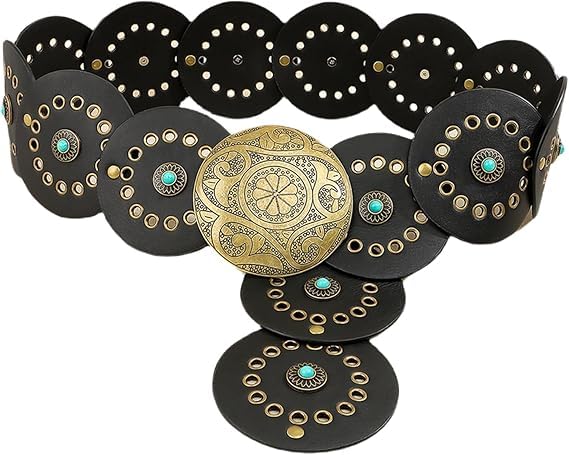 HOTWide Vintage PU-Leather Western-Disc-Concho-Belt Women Boho Cowgirl-Belt