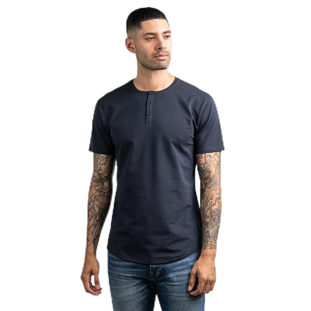 HOTBYLT Drop-Cut Henley Shirts for Men, 3-Button Closure, Short Sleeve, Casual T-Shirt, Soft & Breathable, Wrinkle Resistant