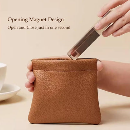 HOTLeather Coin Purse Pouch with Magnetic Closure Lipstick Organizer, Change Purse for Women/Men Keys Storage Pouch (black-S)