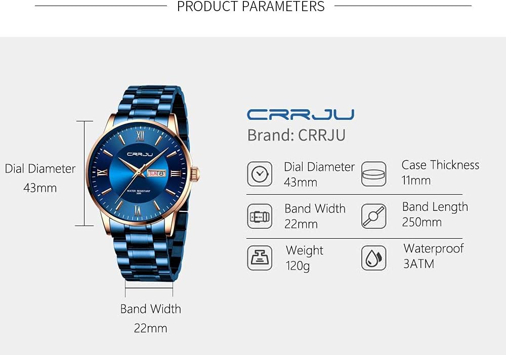 HOTCRRJU Men's Fashion Luxury Stainless Steel Watches for Men Business Auto Date Chronograph Analog Quartz Wristwatches