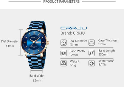 HOTCRRJU Men's Fashion Luxury Stainless Steel Watches for Men Business Auto Date Chronograph Analog Quartz Wristwatches