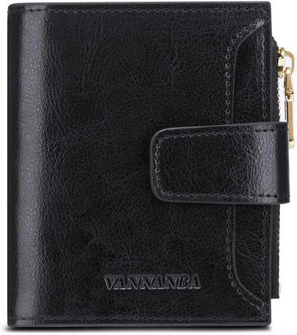 HOTSmall Wallet for Women Genuine Leather Bifold Zipper Front Pocket Compact RFID Blocking Credit Card Case Purse with Gift Box