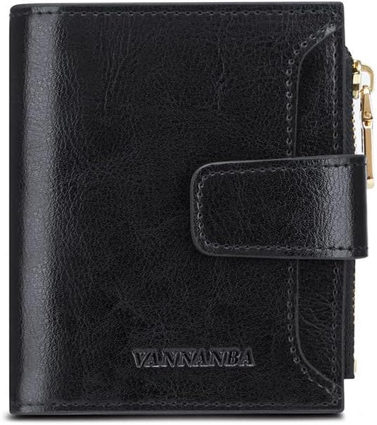 HOTSmall Wallet for Women Genuine Leather Bifold Zipper Front Pocket Compact RFID Blocking Credit Card Case Purse with Gift Box