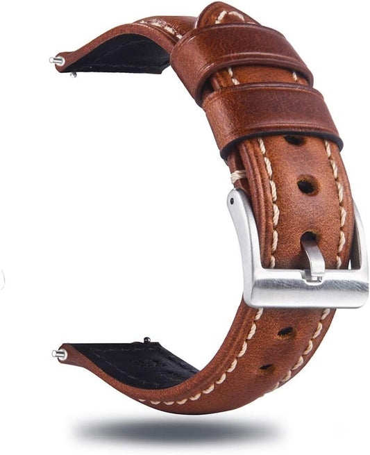 HOTQuick Release Retro Leather Watch Band,Vintage Oil-tanned Pull-up Leather Strap Replacement,Choice of Width-18mm 20mm 22mm 24mm or 26mm