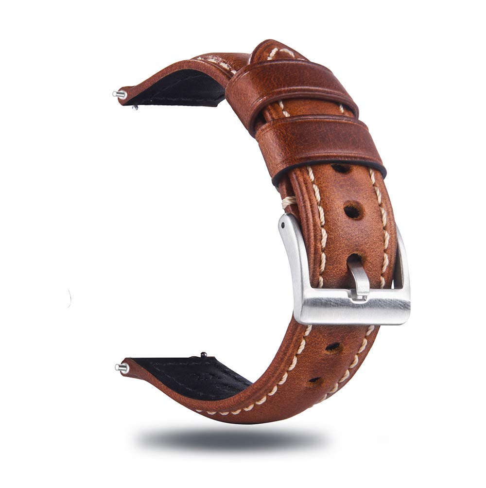 HOTQuick Release Retro Leather Watch Band,Vintage Oil-tanned Pull-up Leather Strap Replacement,Choice of Width-18mm 20mm 22mm 24mm or 26mm