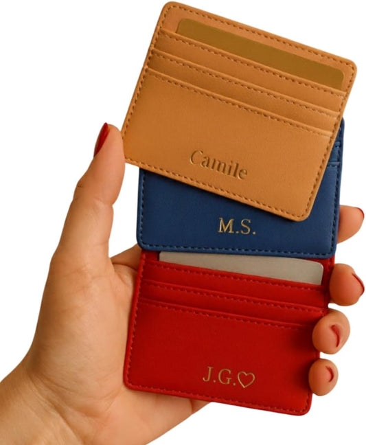 HOTCustom Embossed Cardholder – Personalized Initials or Name Leather Wallets | Slim Wallet with 3 Pockets for IDs and Bank Cards, Monogram Gift
