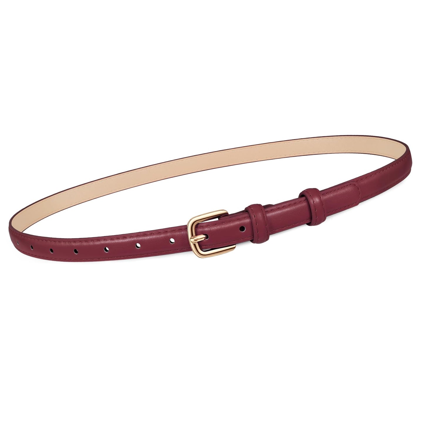HOTJASGOOD Women Skinny Faux Leather Belt Thin Waist Belt for Women Jeans Dress Fashion Ladies Belt with Gold Buckle,21 Colors