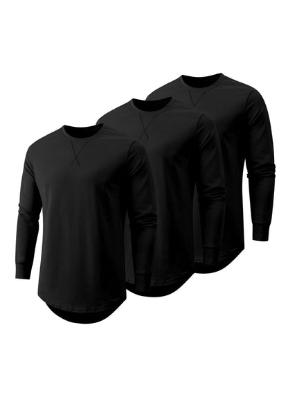 HOTJMIERR Mens 3 Pack Cotton Hipster Hip Hop Longline Crewneck T-Shirt