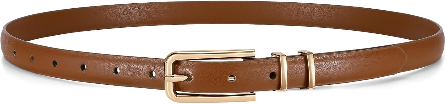 HOTJASGOOD Women's Skinny PU Leather Belt Thin Waist Belt with Gold Buckle for Jeans Pants Dresses 0.7